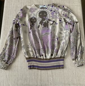 Donna Mizar Silk Blouson Art Print Top Made in Italy Size S M